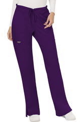 Cherokee Mid Rise Moderate Flare Drawstring Pant in Eggplant