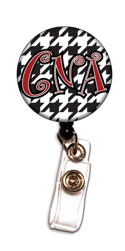 CNA, HOUNDSTOOTH, black, white, red, scrub society